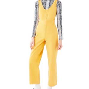 Urban Outfitters Yellow Button Front Denim Jumpsuit XS Juniors Spring